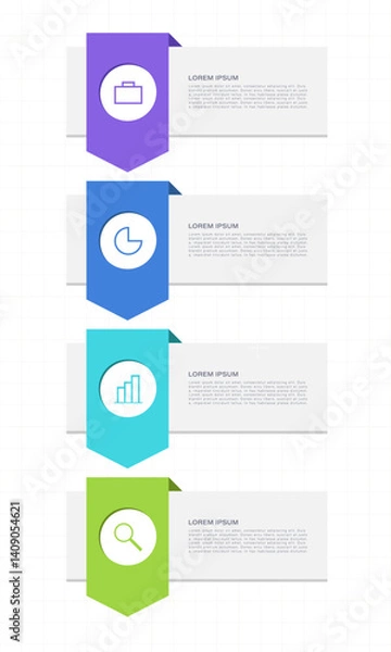 Fototapeta Minimalistic vertical infographic design template with 4 steps or options for presentations or instructions