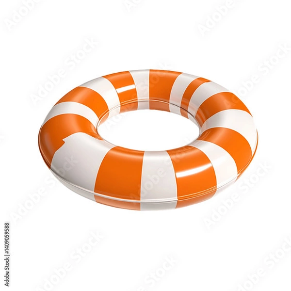 Fototapeta Orange and White Striped Inflatable Ring Float on Transparent Background, PNG