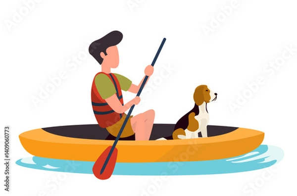 Obraz man kayaking with his dog