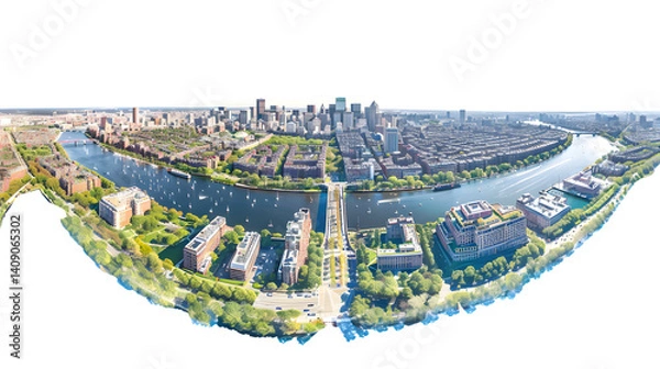 Obraz Aerial View of Boston MA Downtown by Charles River - Urban Landscape Photography for Marketing Materials