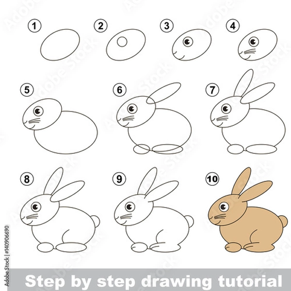 Obraz Drawing tutorial. Hare.