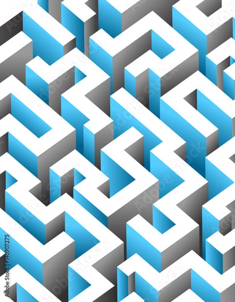 Fototapeta Black, white and blue maze, labyrinth. Endless pattern - vertical version