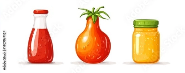 Fototapeta Tomato Products and Ingredients are Depicted in a Pixel Art Illustration