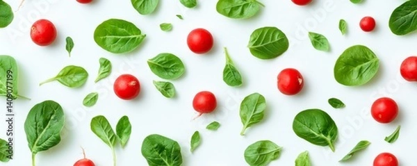 Fototapeta A white background serves as the setting for radishes that are pink and have green tops