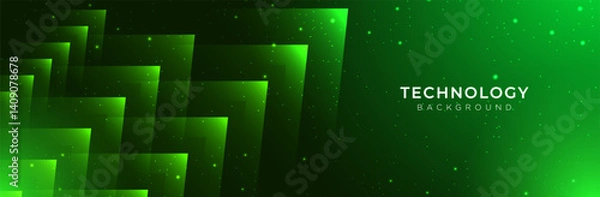 Obraz Green futuristic technology background with bright glowing green arrows. Green abstract vector illustration