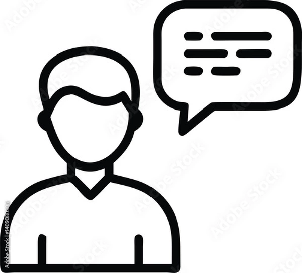Fototapeta Outline Man with Speech Bubble Icon on Transparent Background, Communication Icon