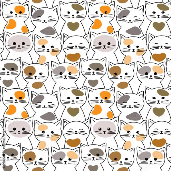 Obraz Seamless vector pattern with cartoon kittens and colorful spots