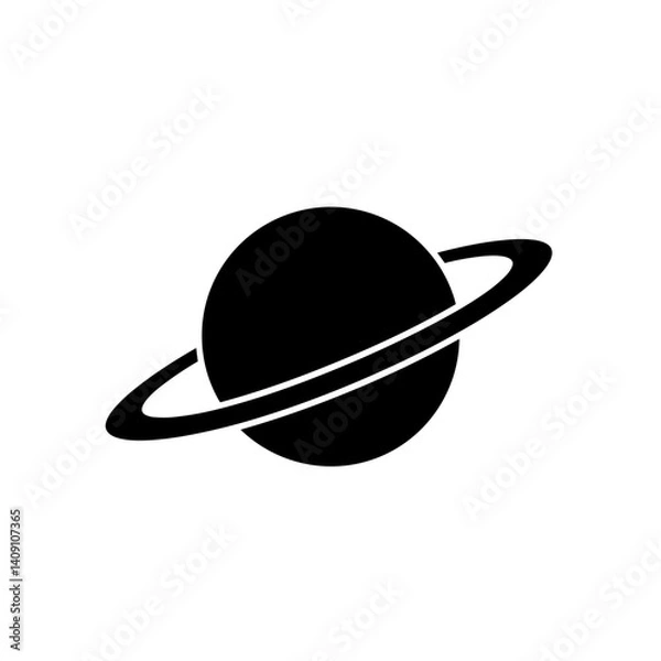 Fototapeta Planet with ring icon in simple black silhouette
