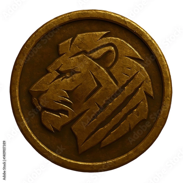 Fototapeta Rough old coin with lion head.