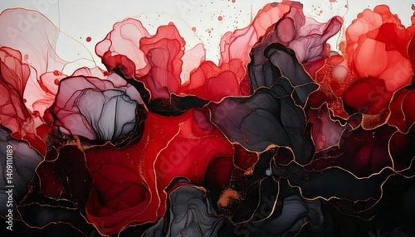 Obraz 黒の赤のアルコールインク