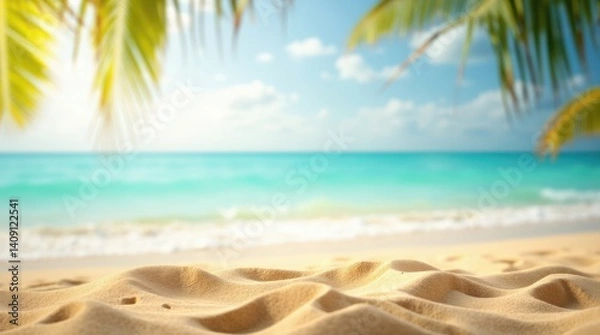Fototapeta Natural Blurred Defocused beach palm, sea, sand, ocean. Sky and summer.