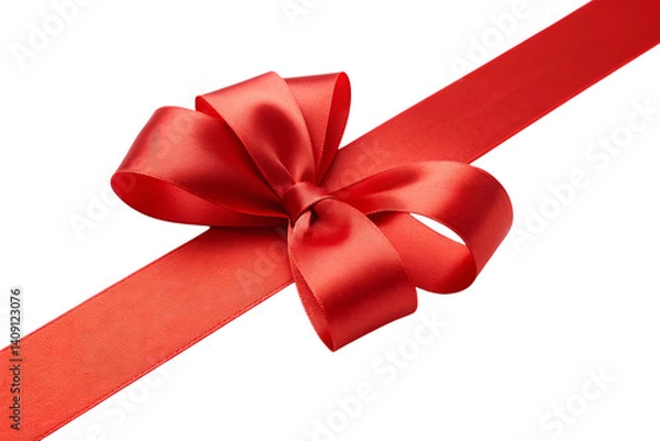 Fototapeta Elegant red satin ribbon bow perfect gift dark background festive shiny on transparent background