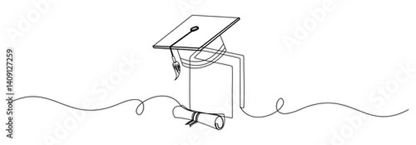 Obraz Vector line art of books and graduation supplies as knowledge for the future