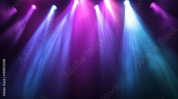 Fototapeta Dynamic light beams in vibrant hues, forming abstract patterns. A symphony of color and motion in darkness.