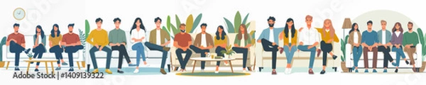 Fototapeta vector set of young people sitting on the sofa