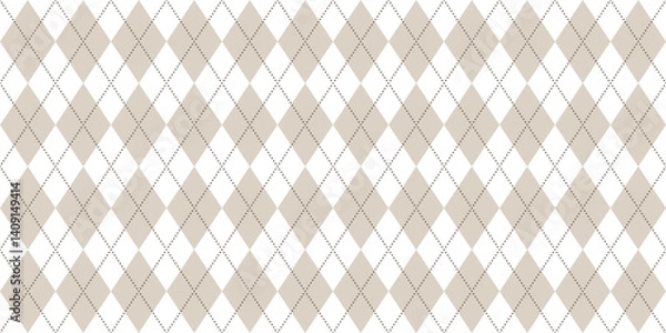 Fototapeta Neutral beige argyle seamless pattern background, retro plaid diamond harlequin print wallpaper design