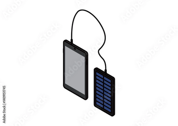 Obraz ソーラーバッテリーでスマホを充電するイラスト