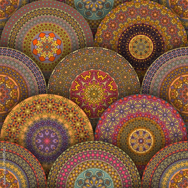 Fototapeta Ornate floral seamless texture, endless pattern with vintage mandala elements.