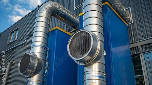 Obraz Biomass facility producing renewable heat and power, large ventilation system and reinforced furnace visible from exterior