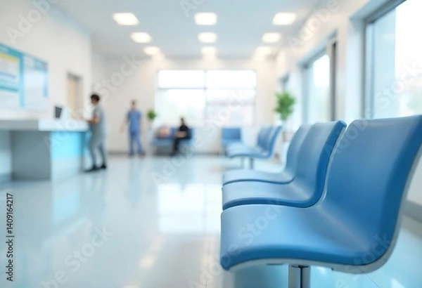 Obraz Generative AI shows a brightly lit waiting room with empty blue seats