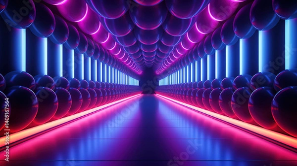 Fototapeta Futuristic Abstract Design with Neon Lines and Illuminated Sphere