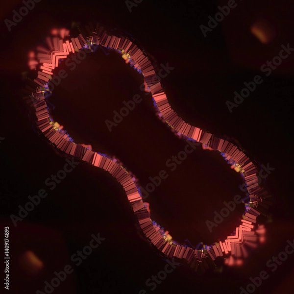 Fototapeta Geometric illustration with wavy figure composed of shiny metallic rectangles. 3d rendering