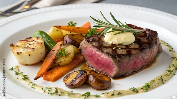 Fototapeta "Fresh Salmon and Avocado Poke Bowl with Rice and Sesame Seeds"