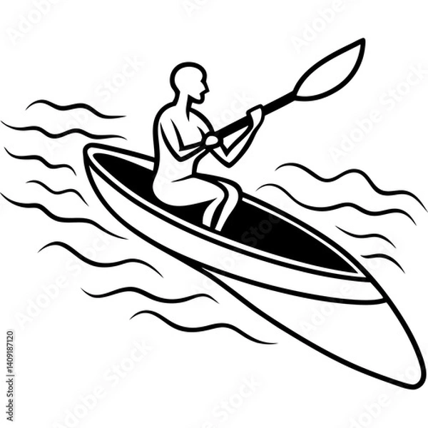 Obraz Silhouette of a person kayaking down a fast-moving river