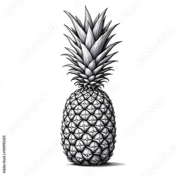 Fototapeta Illustration of a Pineapple with Detailed Textures and Shadows for Food Blogs, Culinary Websites, Tropical Themes, Health Articles, and Social Media Content