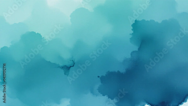 Obraz A calming and sophisticated teal, blue, and green watercolor texture with a high degree of transparency, revealing subtle variations in color density.