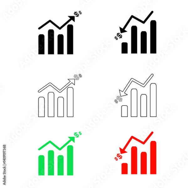 Obraz Graph bar up and down, black and white and color