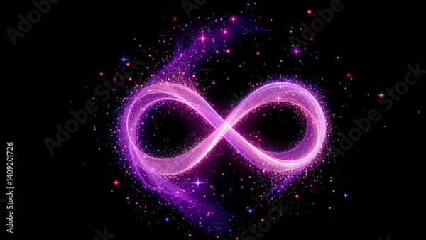 Fototapeta A lemniscate of endless particles in the night sky, concept