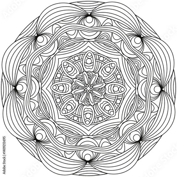 Fototapeta Simple Line Drawings, Line Drawings for Painting Practice, Mandala Paintings, Line Drawings for Making Coloring Books, Printings, Covers, Patterns on Product Surfaces.