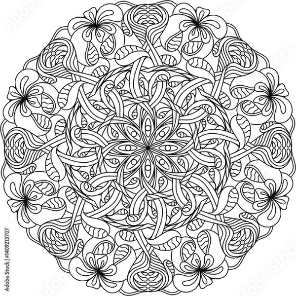 Fototapeta Simple Line Drawings, Line Drawings for Painting Practice, Mandala Paintings, Line Drawings for Making Coloring Books, Printings, Covers, Patterns on Product Surfaces.