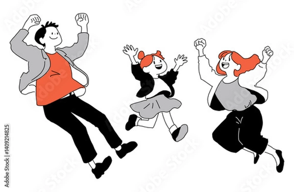 Obraz ジャンプする家族のイラスト