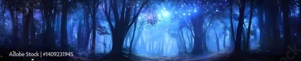 Obraz Ethereal Starlit Forest with Cosmic Glow, Generative AI
