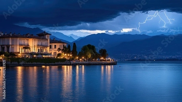 Obraz Lake Como Lightning Storm