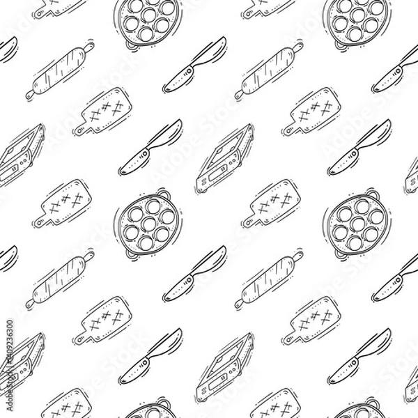 Obraz kitchen utensil pattern. kitchenware seamless pattern. doodle kitchen background