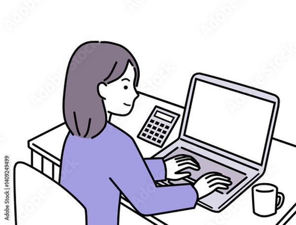 Obraz 自宅でノートパソコンを使って確定申告をするの女性