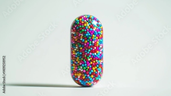 Fototapeta Colorful encapsulated candy-like sprinkles stand out against a plain background highlighting vibrant textures and shapes