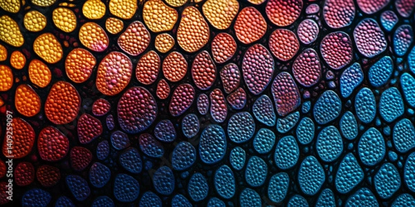 Obraz Close-up of reptile skin texture with vibrant red and blue scales. animal, reptile print