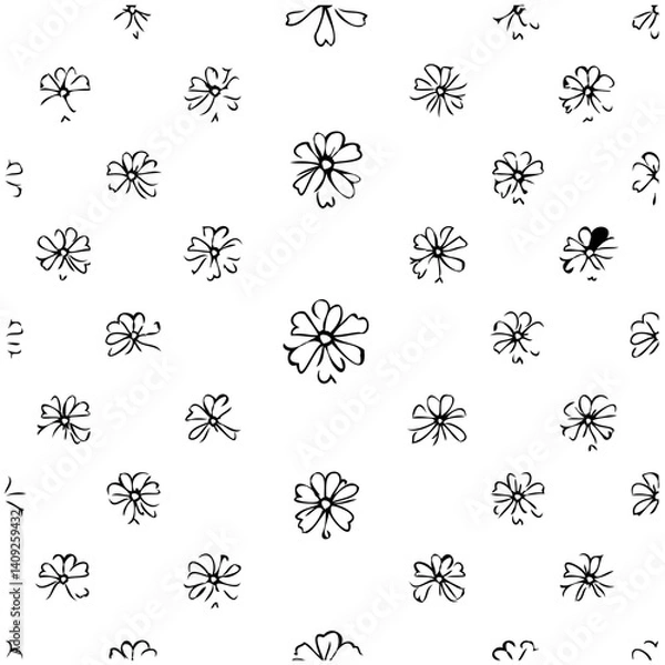 Fototapeta Floral Sketch Pattern in Black and White Style