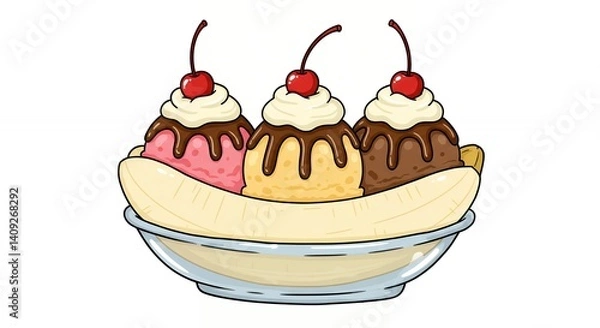 Obraz Cartoon banana split dessert illustration