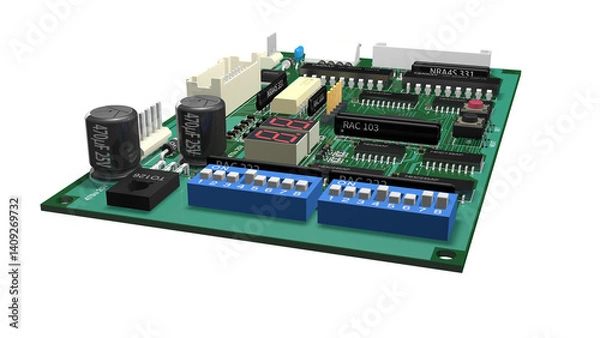 Obraz デジタル ICを実装したプリント基板の 3D画像