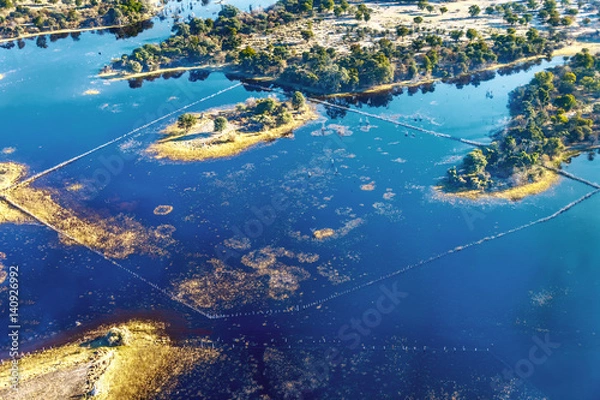 Fototapeta Okavango delta (Okavango Grassland) is one of the Seven Natural Wonders of Africa (view from the airplane) - Botswana