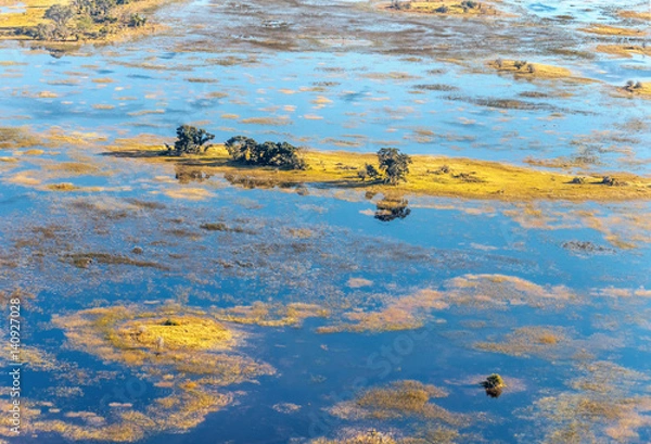 Fototapeta Okavango delta (Okavango Grassland) is one of the Seven Natural Wonders of Africa (view from the airplane) - Botswana