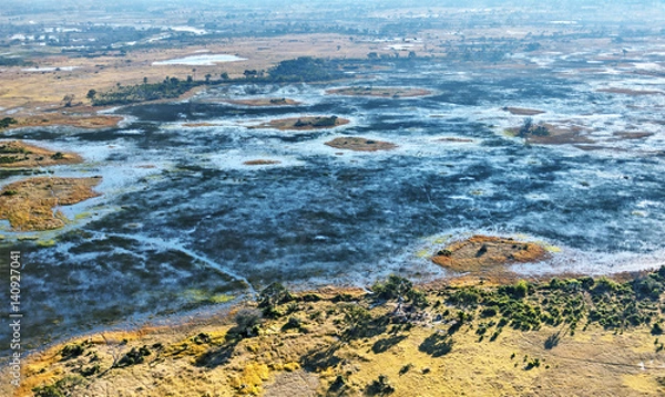 Fototapeta Okavango delta (Okavango Grassland) is one of the Seven Natural Wonders of Africa (view from the airplane) - Botswana