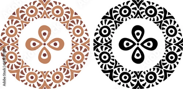 Obraz African decorative circle ornament vector illustration. Hand drawn circular ethnic art for bohemian interior design. Tribal pattern for plate, rug or other round printing design. Ring embroidery art.