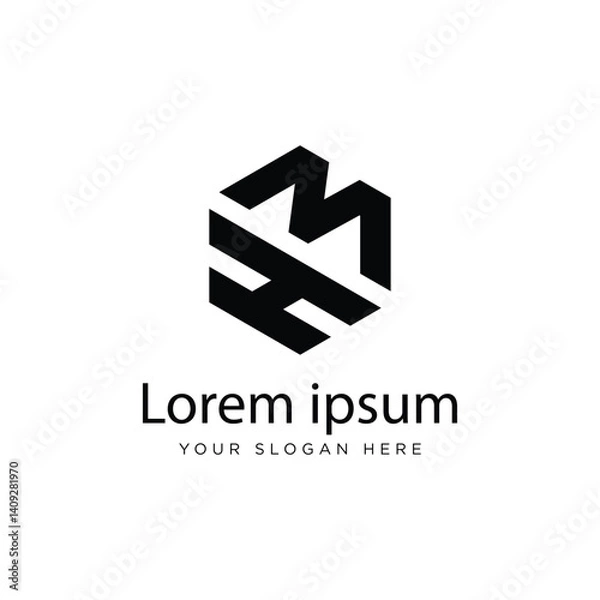 Fototapeta Initial HM Logo Polygon Shape Letter logo Design white background