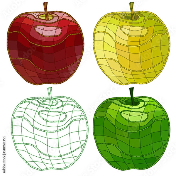Fototapeta set of mosaic apples. isolated. easy to modify. vector .illustration.